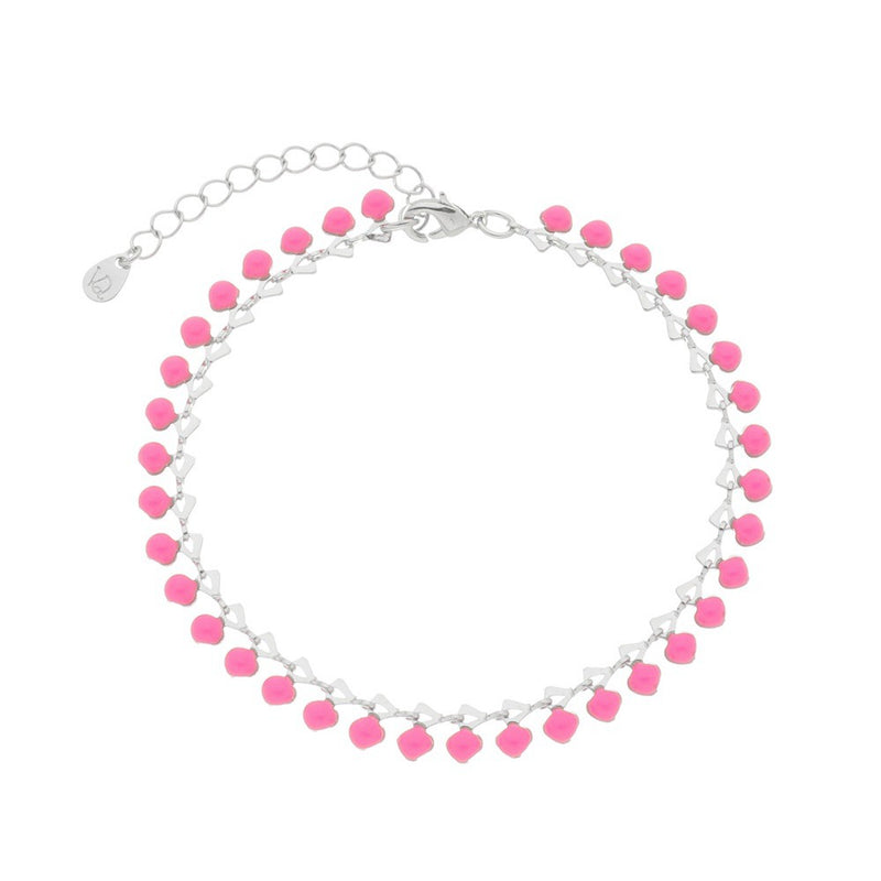 Pulseira Penduricalhos Rosa Banho de Ródio Branco