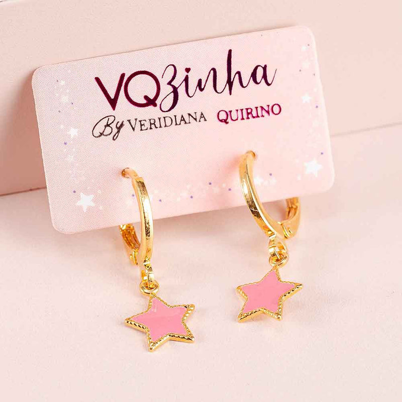 Argolinha Infantil Estrela Rosa VQzinha Banho de Ouro