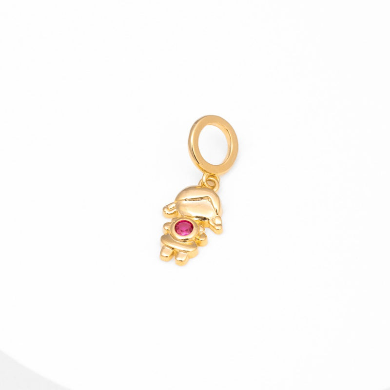 Pingente Filhos Menina Zircônia Rosa Banho de Ouro 18k