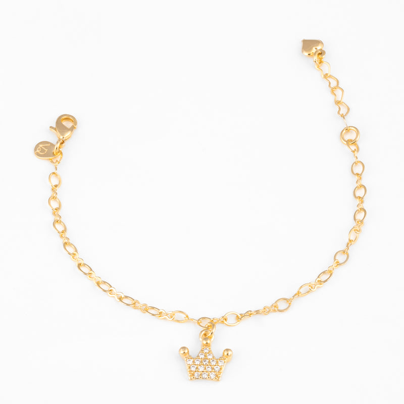 Pulseira Infantil Coroa Cravejada Banho de Ouro 18k