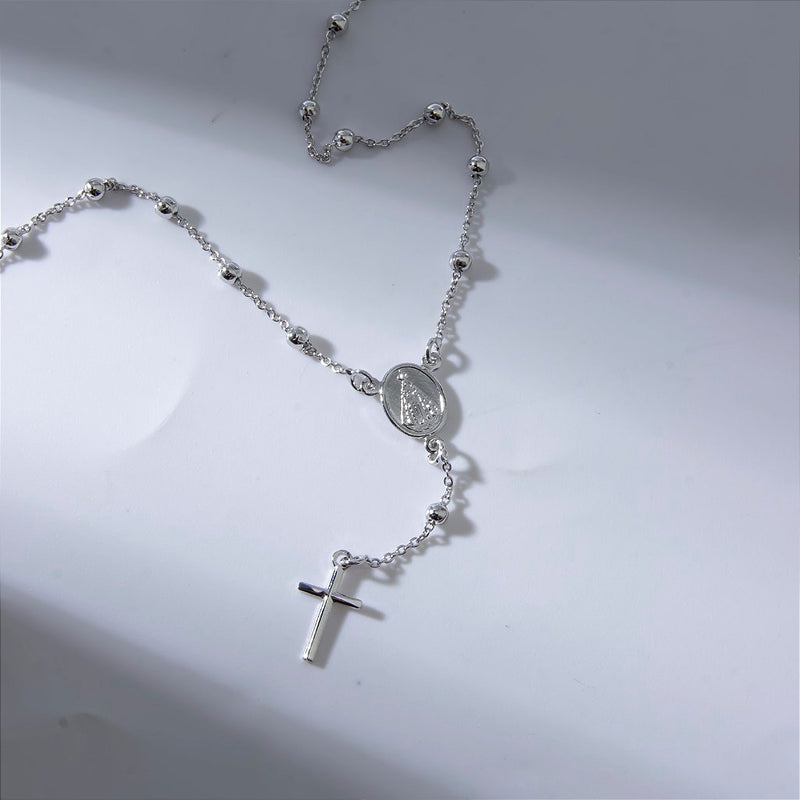 Pulseira Terço Nossa Senhora Aparecida Banho de Ródio Branco