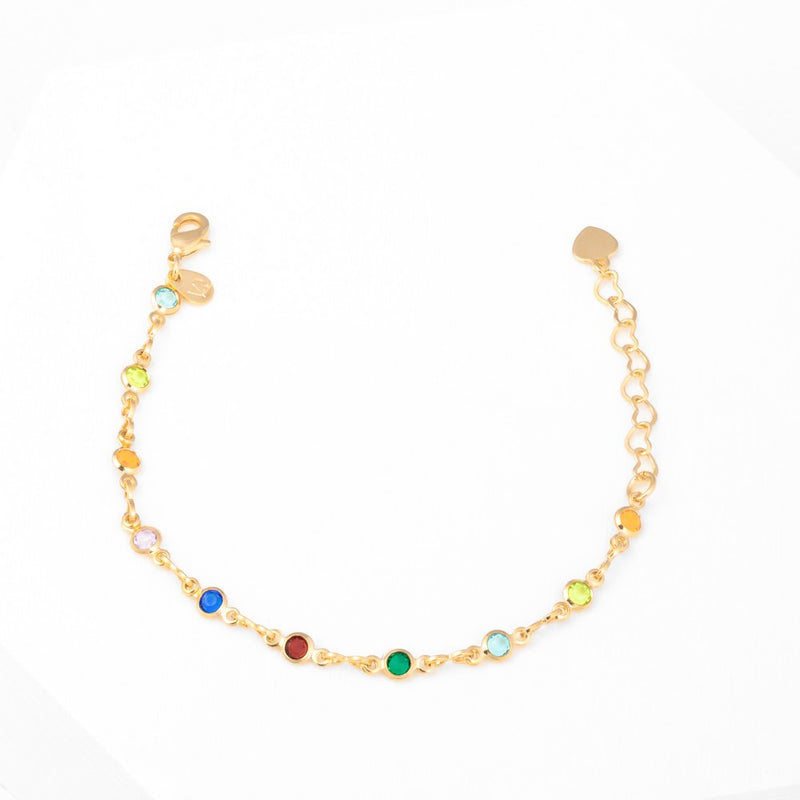 Pulseira Infantil Círculos Zircônias Coloridas Banho de Ouro 18k